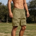 thumbnail image 4 of YLSDY Men's Solid Button Pocket Cargo Shorts, Elastic Waist Design, Outdoor Casual Stylish Shorts Yellow L, 4 of 9