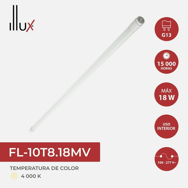 Lámpara LED T8, 18 W luz neutra (4 000 K), blanco Illux FL-10T8.18MV