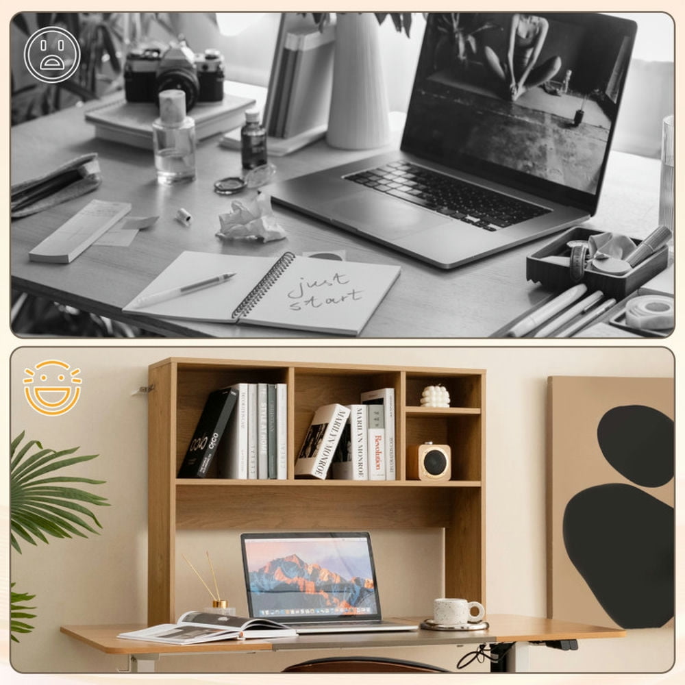 Demi Bonn 2-Tier Multipurpose Desk Bookshelf with 4 Shelves, Freestanding Display Shelf, Beige