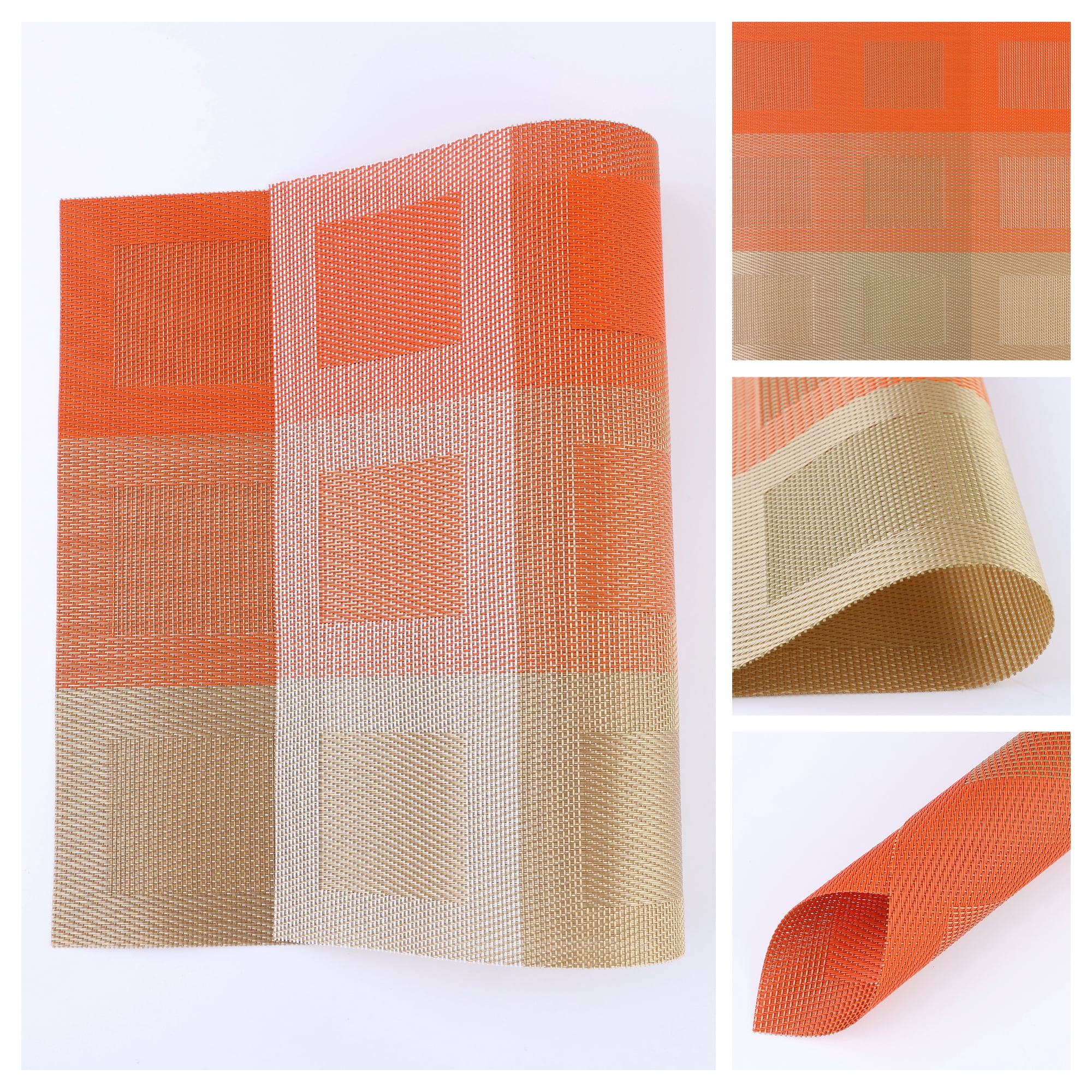Unique Bargains Placemats Set of 6 for Dining Table Decor Washable Table Mat Gray Orange