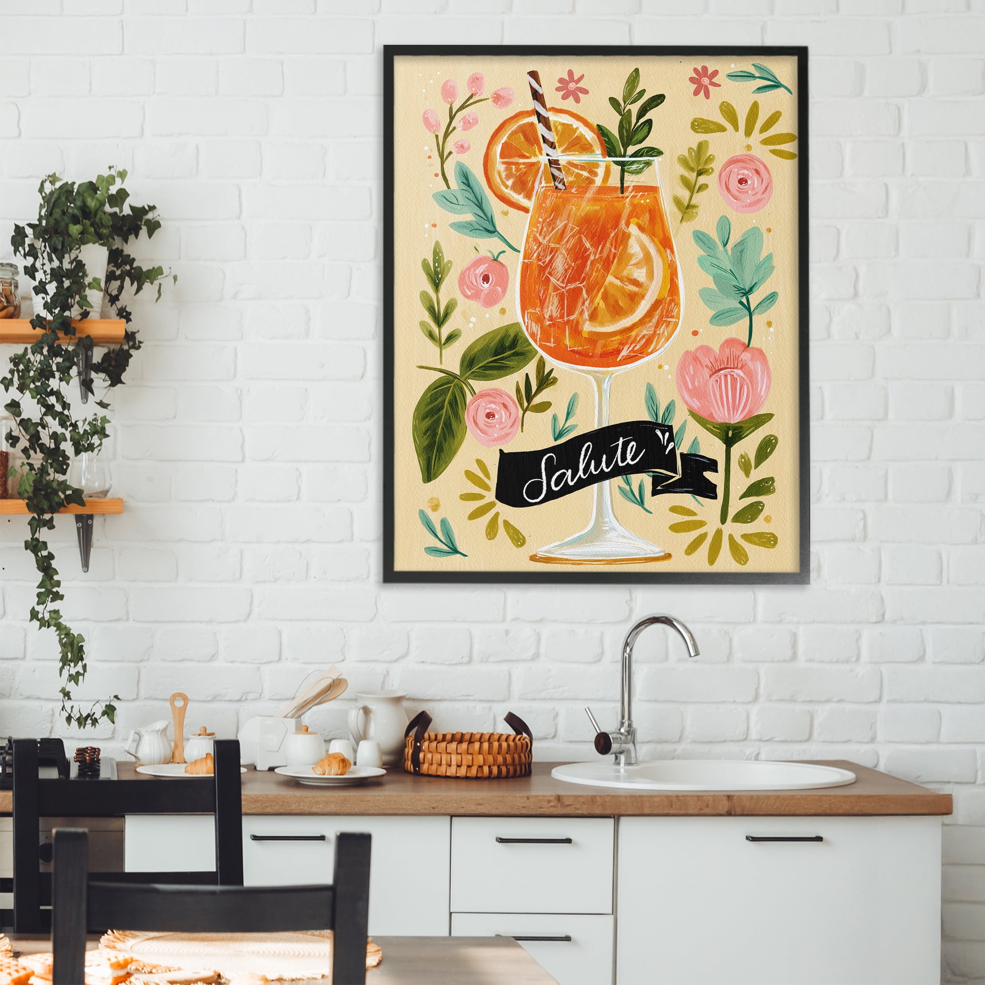 Stupell Industries Salute Citrus Cocktail Black Framed Giclee Art, design by Yen