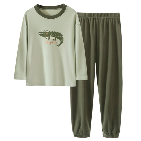 Wenfanal Girl's Long Sleeve Fleece Pajama Set, 2-Piece ,Children Pure Underwear Set For Boys Girls Clothes Pants Skin Friendly Breathable Baby Spring Base Girls Fashion Size 7-8 Years,Green