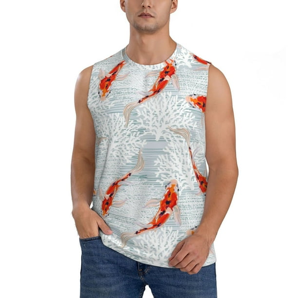 Fotbe Koi Fish Corals,Spring Summer Men's Camiseta sin Mangas Estampada para Hombres, Playera Casual para Gimnasio, Entrenamiento, Playa-Medium
