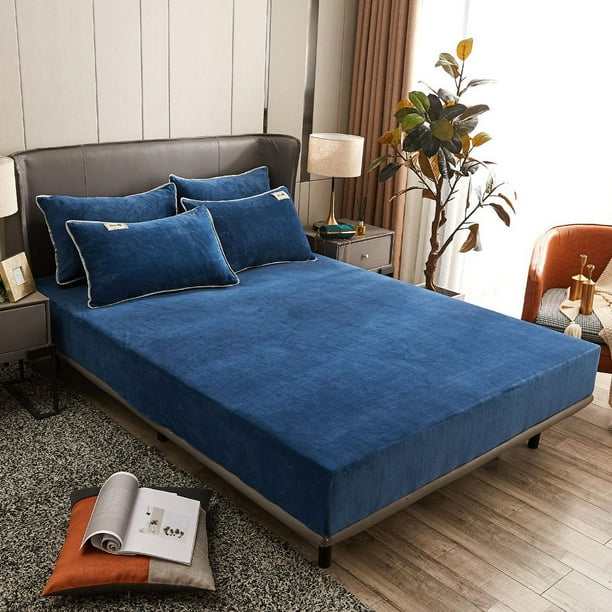 Gorro de cama de terciopelo de color sólido de cristal, bolsa de cama de terciopelo coral acolchada de una sola pieza, funda protectora de colchón antideslizante