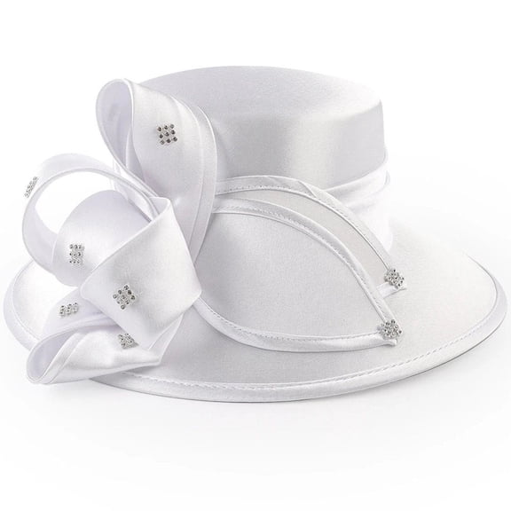 Hsqqdc Women's Wide Brim Satin Church Hat, Elegant Formal Fascinator for Wedding Banquet Photography Events