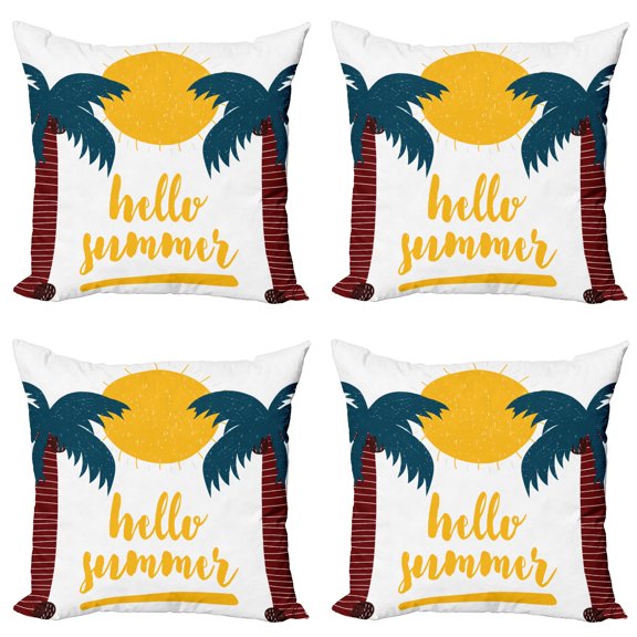 Ambesonne Saying Throw Pillow Cover 4 Pack, Calligraphy Hello Summer, 16", Teal Redwood Yellow