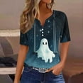 thumbnail image 2 of FDGIU Halloween Shirts for Women Women's Halloween Printed Button Short Sleeved V-neck Top/shirt Spooky Season Graphic, 2 of 5