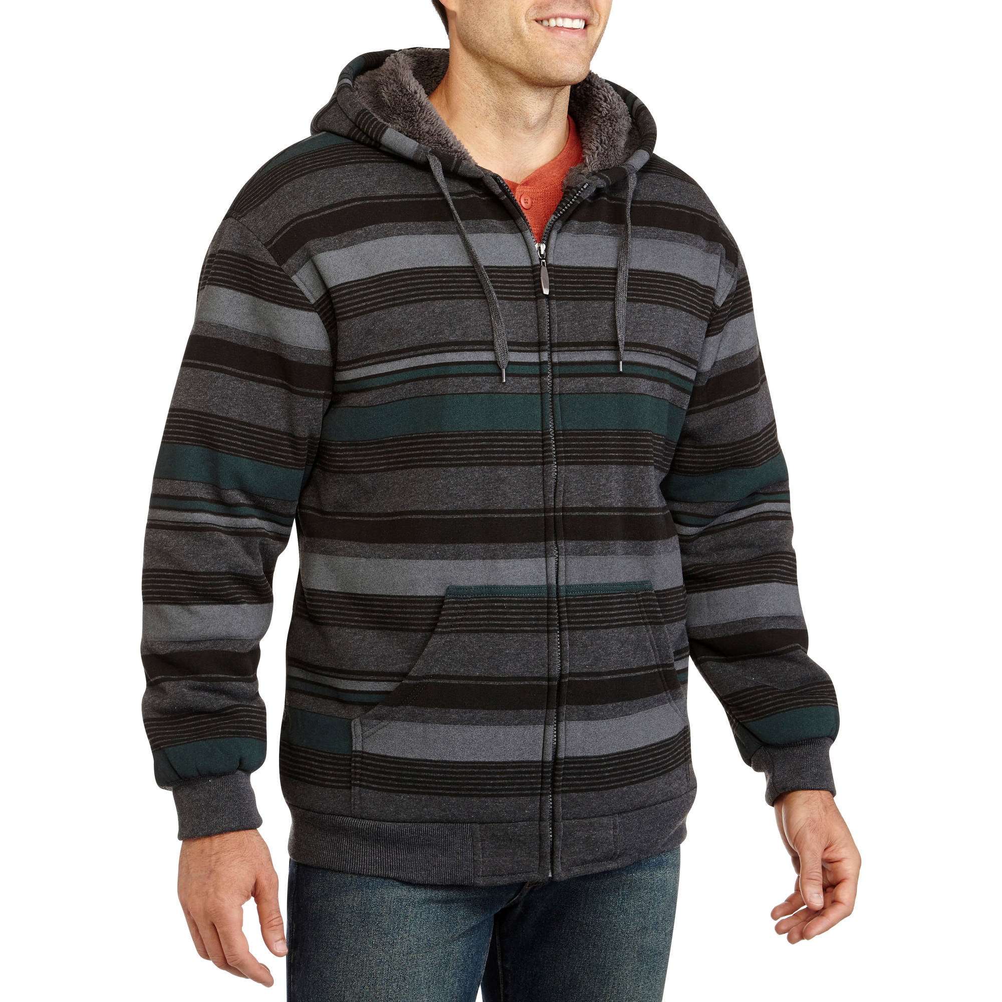 Big Men's Multi Stripe Fleece Jacket with Sherpa Lining - Walmart.com