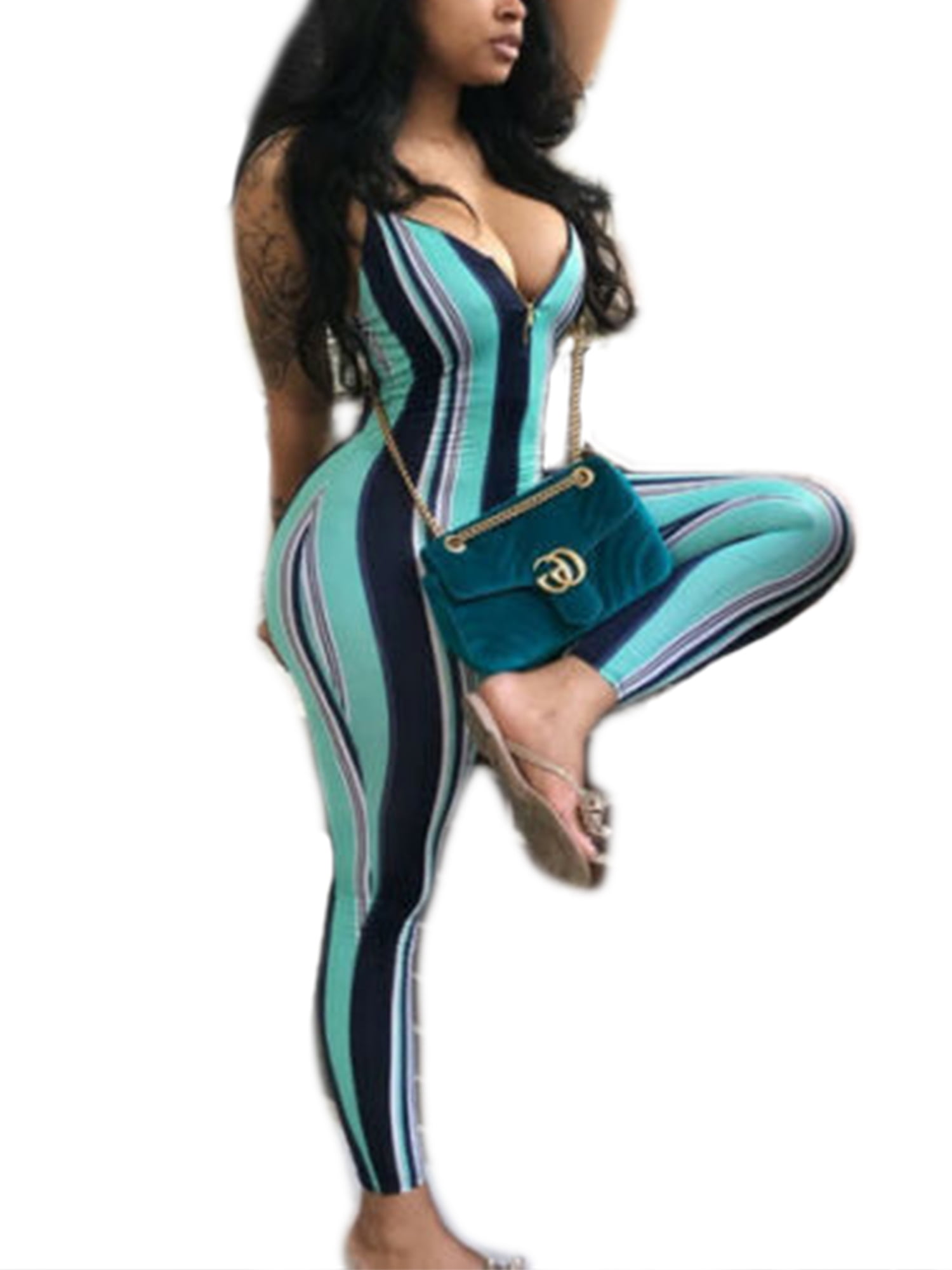 striped bodycon jumpsuit