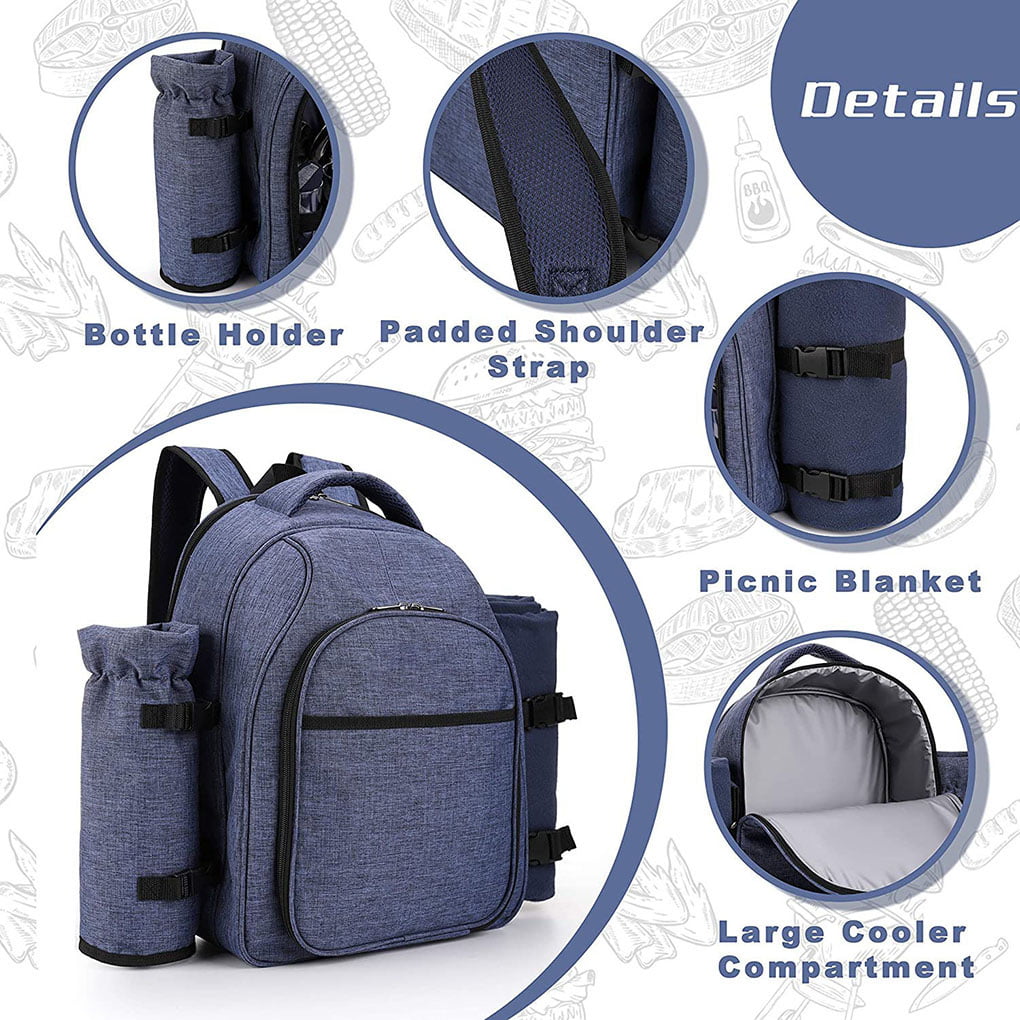 Color:Dark Blue,Size:40 x 20 x 50cm OPYTR Picnic Bags Picnic Backpack Bag for 4 Person with Cooler Compartment,Detachable Bottle/Wine Holder,Plates and Cutlery,for Outdoor Picnic Travel Camping 