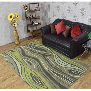 Rugsotic Carpets Hand Tufted Wool Eco-Friendly Area Rugs - 3'x5', Rectangle, Green, Modern Contemporary Design, High Pile Handmade Anti Skid Rugs for Living Room, Bed Room (K00672)