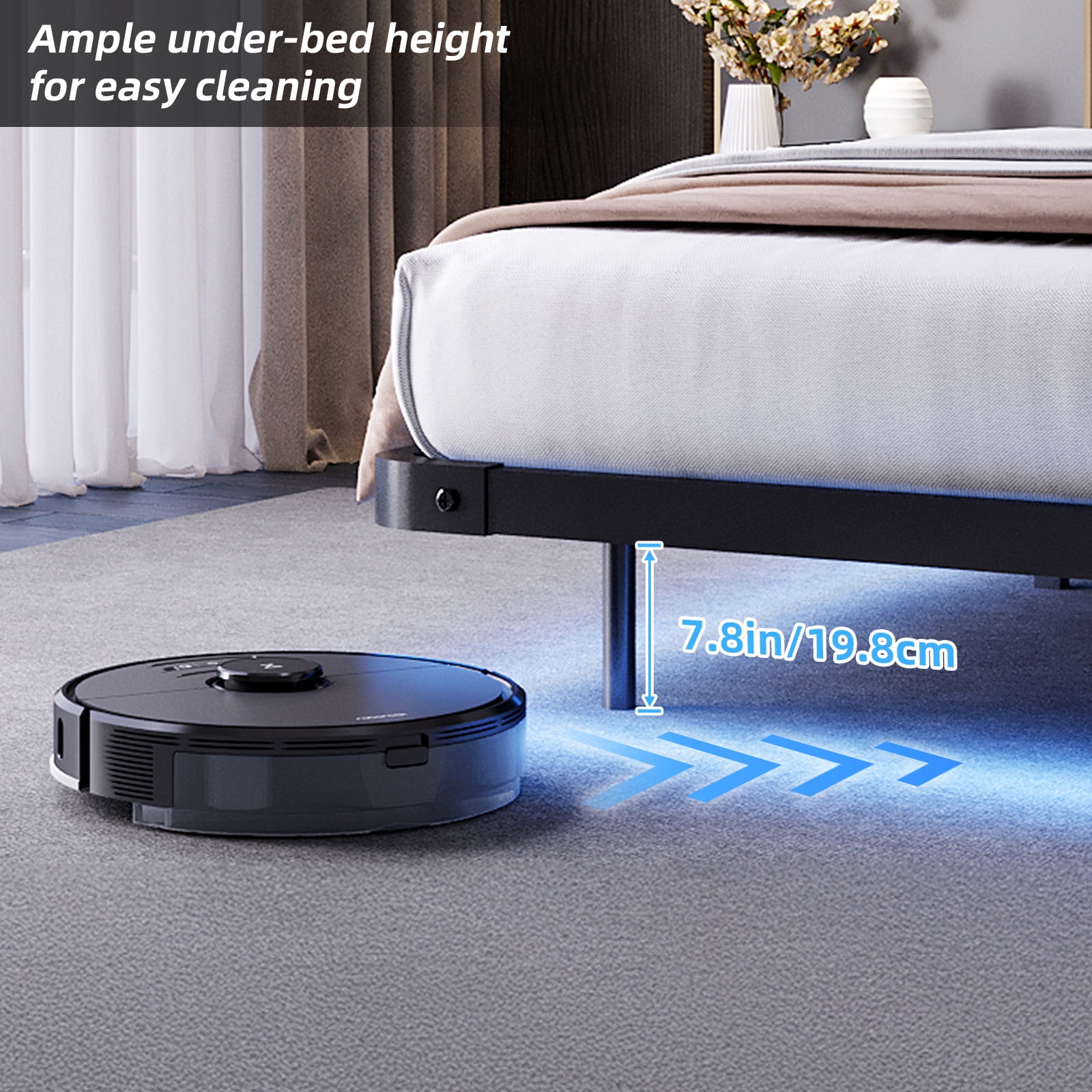 Fairy Twin Bed Frame with Charging Station, LED Lights, Heavy-Duty Metal Platform, Black