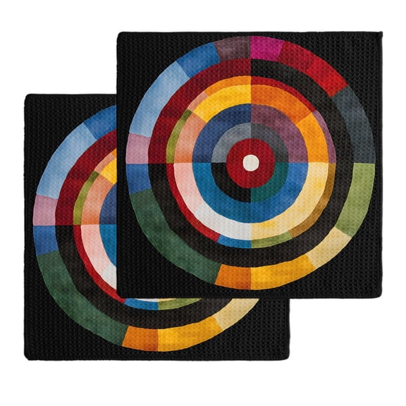 Black Circle Kitchen Dish Towels for Drying Dishes Set of 2, Geometric Modern Abstract Art Waffle Weave Microfiber Hand Tea Bathroom Towels Quick Dry & Absorbent Towel 12x12