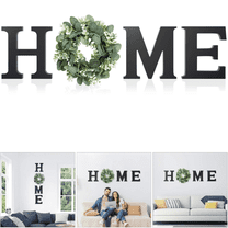 Wood Home Sign with Artificial Eucalyptus Wreath for O, Hanging Farmhouse Wall House Decor Wood Letters for Wall Art Rustic Home Decor, Wall Decor for Living Room Kitchen Entryway