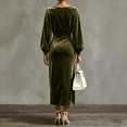 thumbnail image 5 of KLHDSF Women's Long Sleeve Fall Midi Velvet Dresses for Wedding Guest Dresses Modest,Frocks,Paris Outfits,Ropa De Mujer Casual Y Moderna Army Green L, 5 of 6