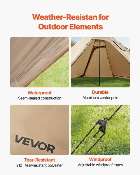 Hot Tent for 4 Persons Portable Winter Tipi Tent with Stove Jack Waterproof Canvas Camping Tent Lightweight 4 Season Shelter Tent for Hiking Fishing Backpacking M Size