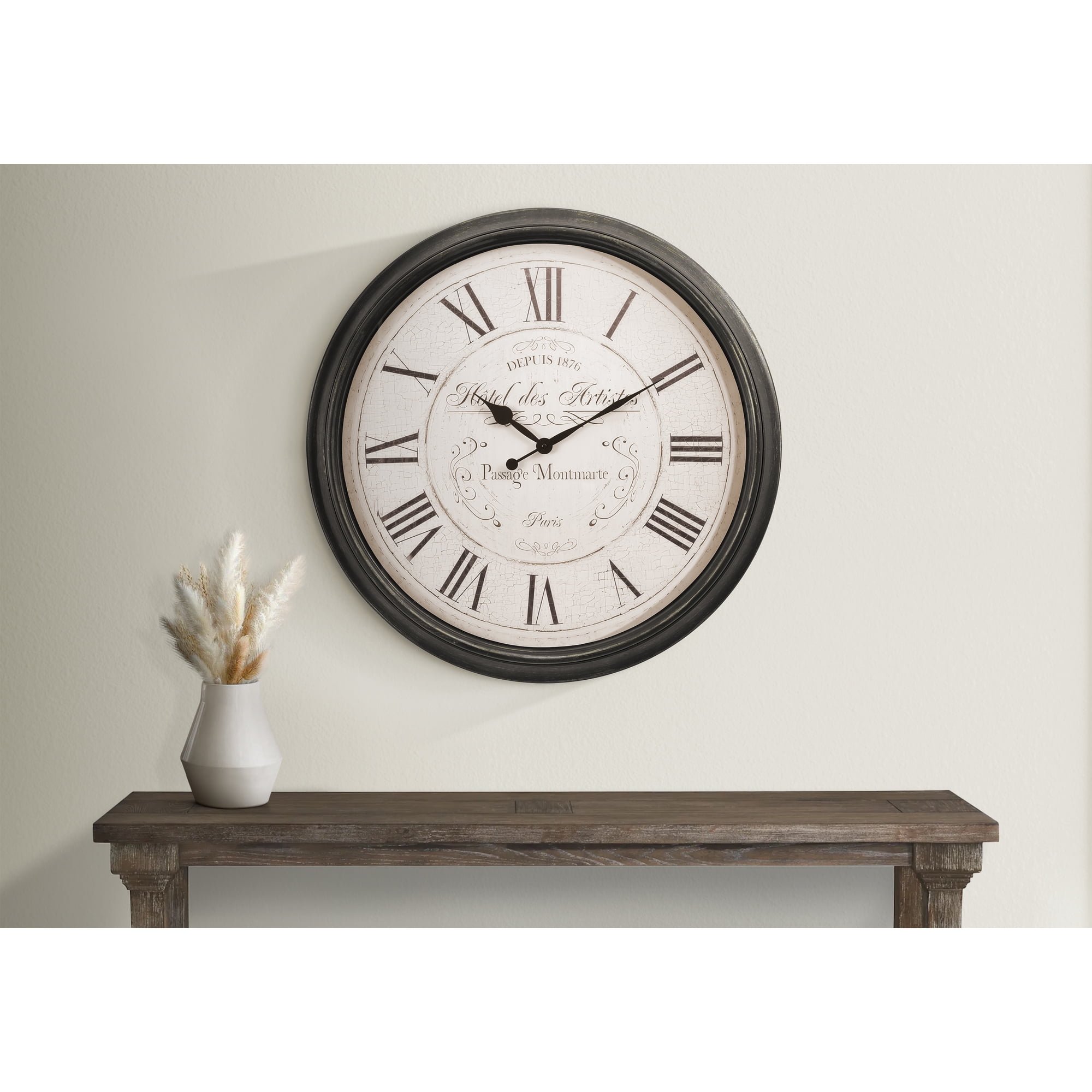 Clocks, 30 Round, Large Oversized, Wall Clock, Brown, Transitional