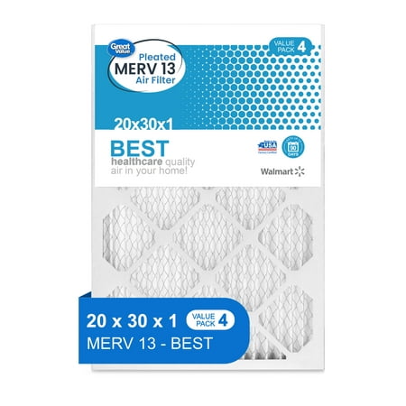 

Great Value; 20x30x1; MERV 13 BEST HVAC Air and Furnance Filter; Improves Indoor Air Quality; 4 Filters