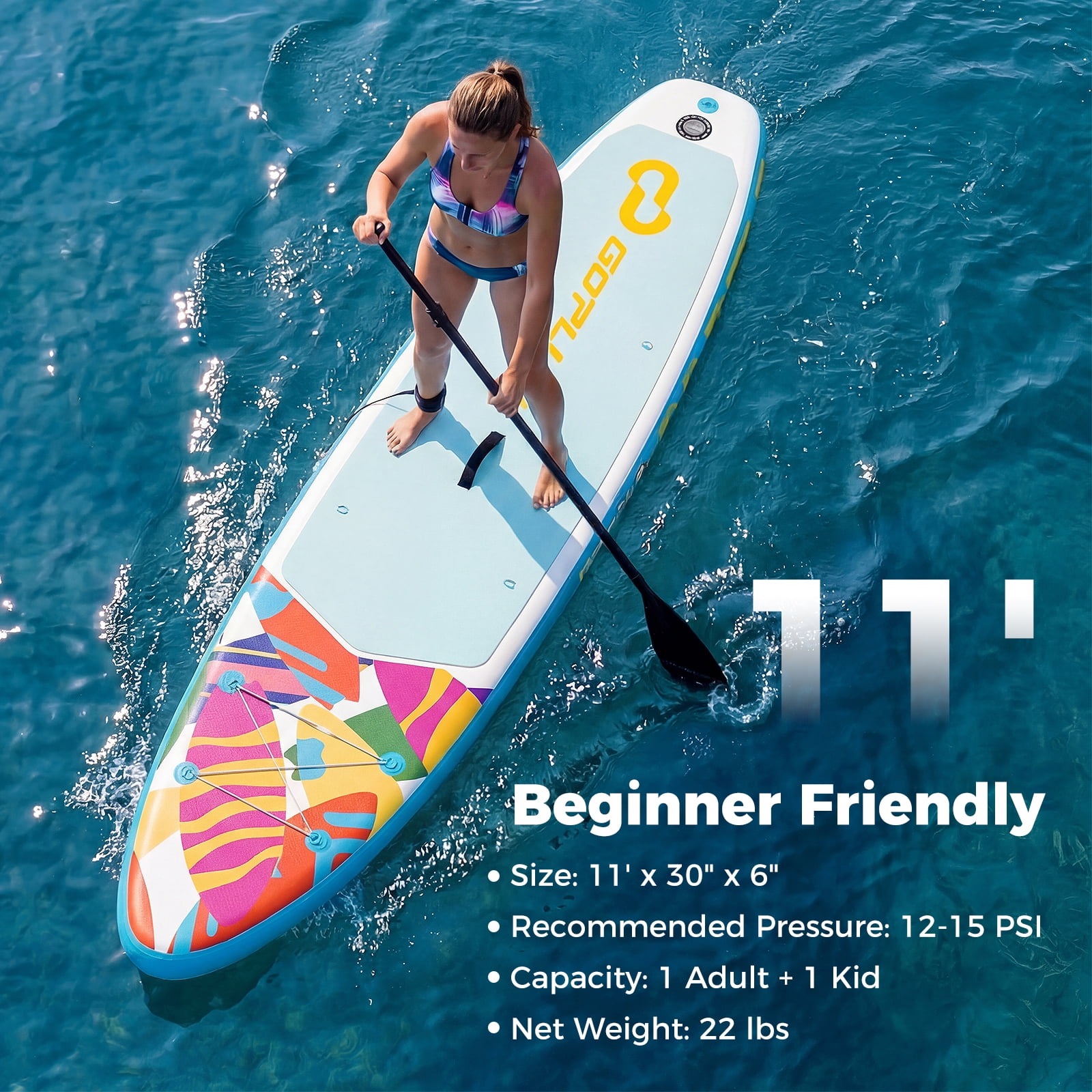 Costway 11’ Wide Inflatable Stand Up Paddle Board , Stable SUP for Adults and Youth Blue+White