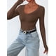 thumbnail image 5 of Remera PRETTYGARDEN Mujer Cuello en V Manga Larga Ajustada Marrón Talle L, 5 of 8