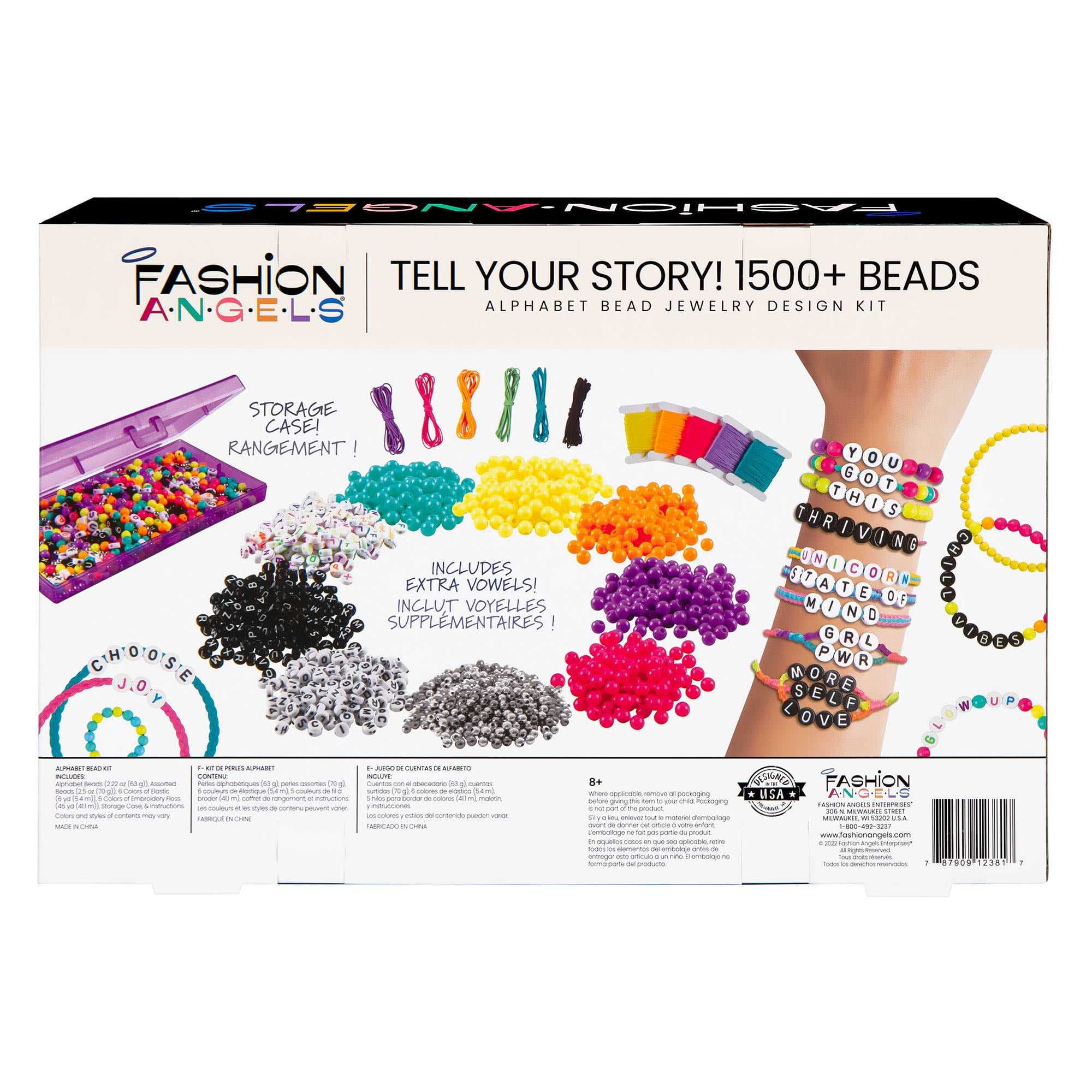 Fashion Angels: Jewelry Design Kit - Tell Your Story - Alphabet Beads, DIY Bracelet Making Set w/ Case, Design & Spell w/ 1500+ Beads, Girls-Kids 8+