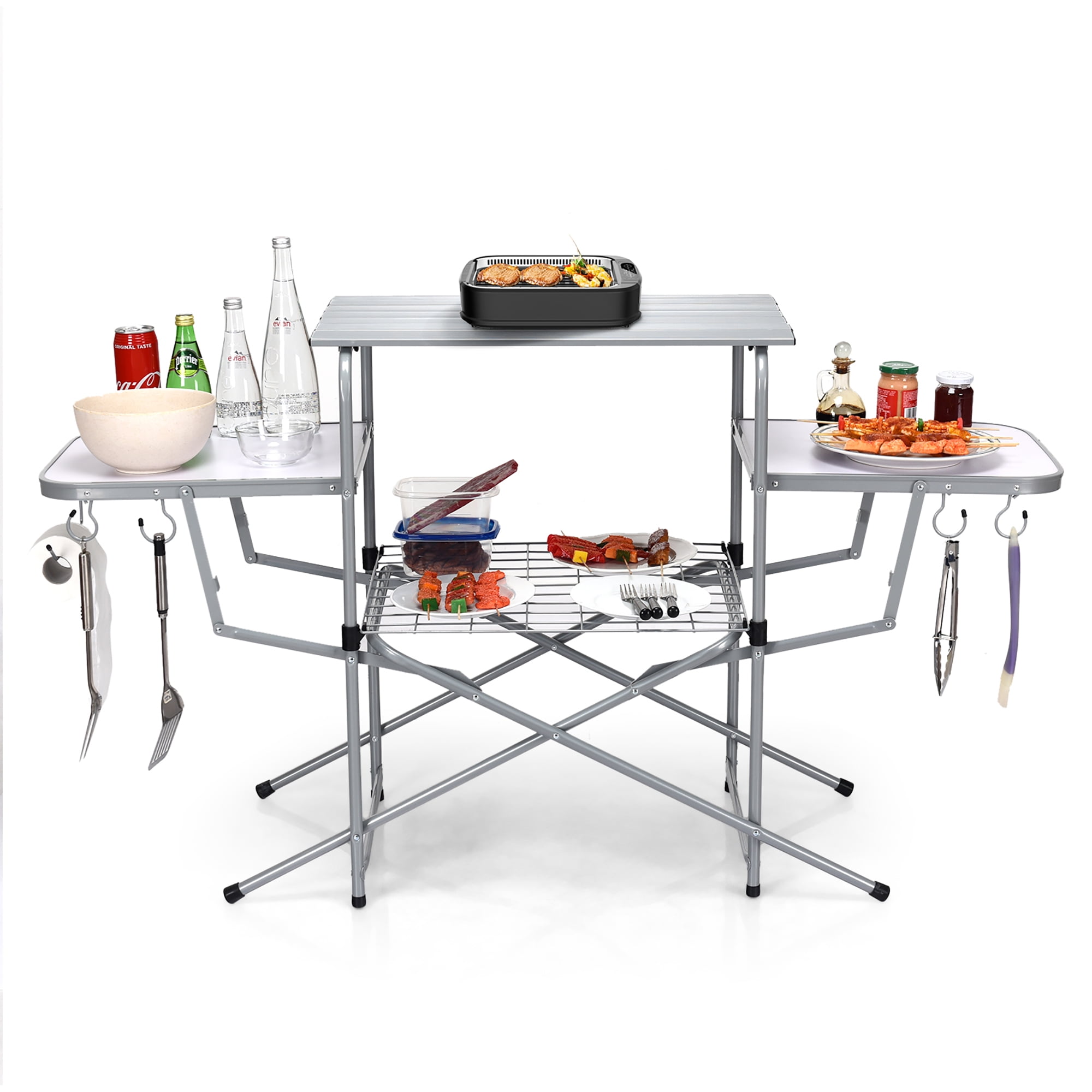 Pack-Away Outdoor Kitchen Deluxe Portable Camping Table w/ Shelf Removable Rink