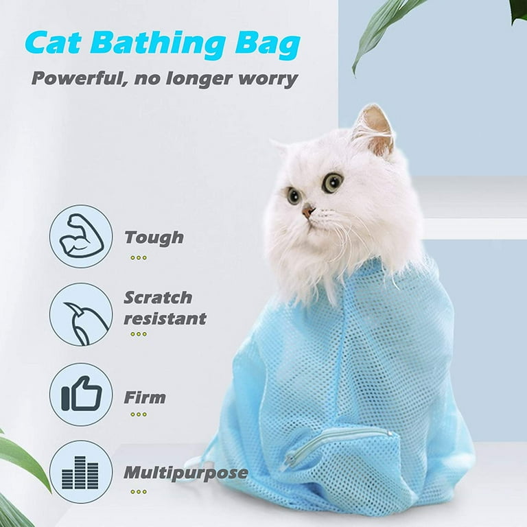  Cat Bag for Bathing Set with Cat Grooming Washing Bag  Adjustable Pet Shower Brush - Cat Bathing Mesh Bag Anti Scratch Anti Bite  Soft Durable for Cats & Dogs Restraint