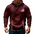 thumbnail image 2 of Jinhomg Mens Hooded Sweatshirt Quarter Zip Tactical Sweatshirts Long Sleeve Quarter Zip Sweatshirts Fall Pullover with Pockets Wine,L, 2 of 4