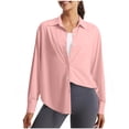 thumbnail image 2 of Hfnxid Womens Sun Protection Shirts Loose Fit Solid Long Sleeve Shirt Lightweight Breathable Button Down Blouse Summer Office Dress Top, 2 of 8