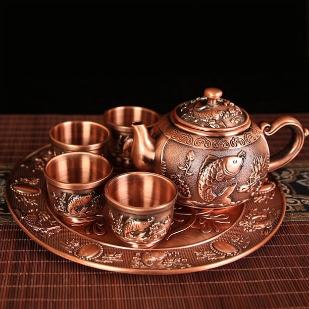 Juego de té blanco plateado, cuatro tazas por plato, una tetera pequeña, taza de té Kung Fu, estilo de alta gama