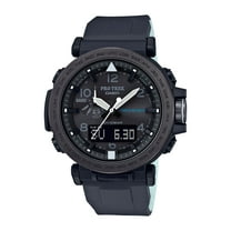 Casio Men's Pro Trek Solar Powered Triple Sensor Watch, Black Silicone Strap