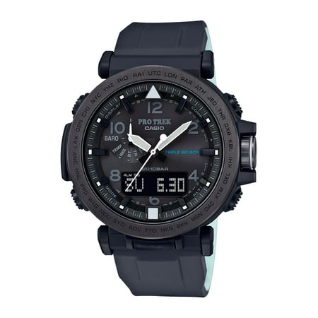 Casio Men's Pro Trek Solar Powered Triple Sensor Watch, Black Silicone