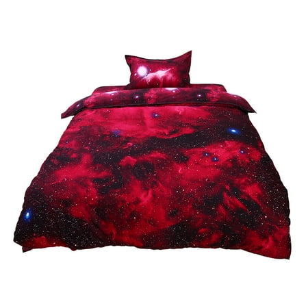 Galaxy Sky Cosmos Night Pattern Queen Size Bedding Quilt Duvet Cover Set Red