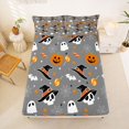 thumbnail image 5 of Homewish Spooky Halloween Themed Bed Sheets,Witch Hat Skull Pumpkin Candy Pattern Full Size Sheets,Gray Black,4pcs,1 Flat Sheet,1 Fitted Sheet and 2 Pillowcases, 5 of 6