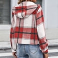 thumbnail image 5 of Tqcoqu Women's Plaid Cropped Hooded Shacket,Long Sleeve Button Down Loose Casual Jacket With Chest Pockets, 5 of 5