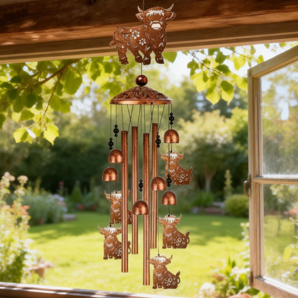 Highlands Cow Wind Chimes for Outside, Garden Decors Metal Windchime Outdoor