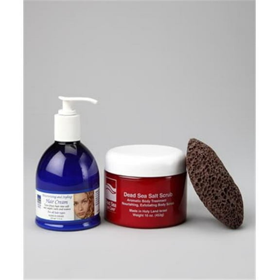 Dead Sea Spa Care DEADSEA-5 16 oz Dry Dead Sea Salt Scrub- Pumice Stone and Moisturizing Hair Cream