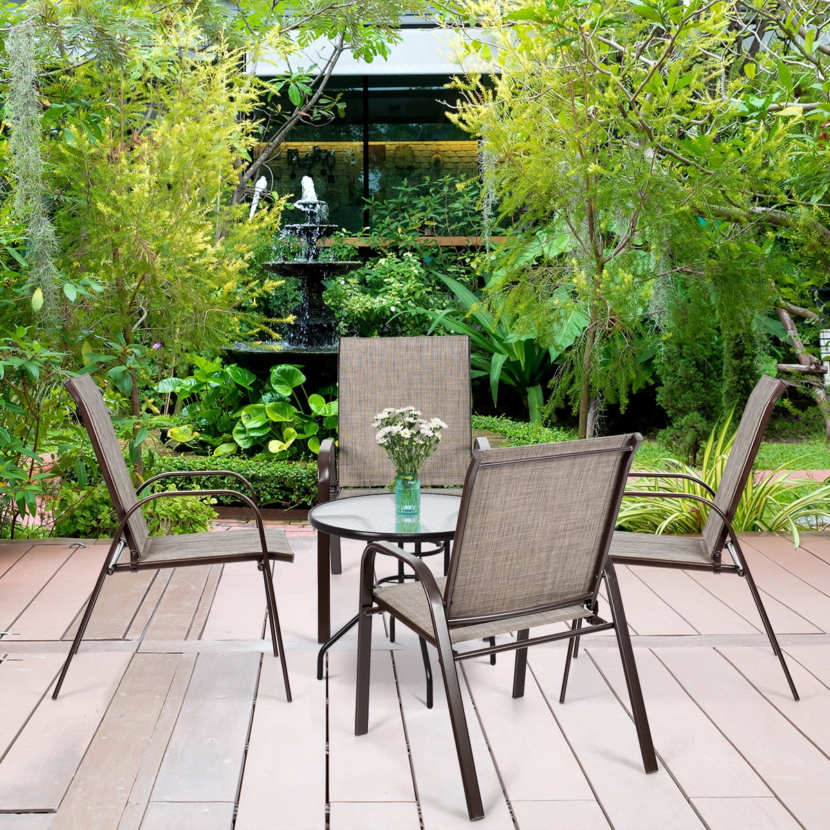 Costway 4PCS Patio Chairs Dining Chair W/Armrest Gray