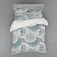 thumbnail image 2 of Grey Duvet Cover Set, Tile Art Mandala with Oriental Touch Eastern Style Motif, Bedding Set with Shams and Fitted Sheet, 3 Sizes, by Ambesonne, 2 of 3