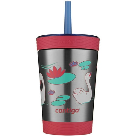 Contigo Kids THERMALOCK Spill-Proof Stainless Steel Tumbler with Straw, 12 oz., Wink with Swans (Best Straw Rocket Design)