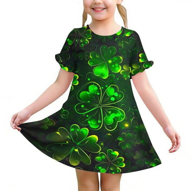 Niñas Vestido de Día de San Patricio 3-12 Años Niños Niños Verano Casual Cuello Redondo Manga Corta