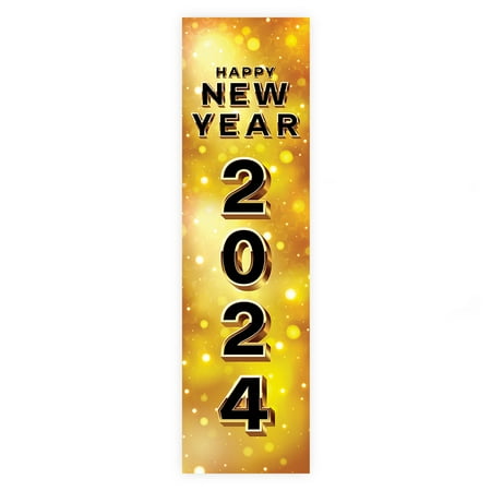 Koyal Wholesale Happy New Year Banner 2024, Vertical Gold Hollywood Glamour Theme, Hanging Banner Sign with Glue Dots