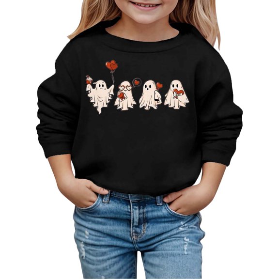 Curuila Toddler Boys Girls Halloween Sweatshirt Long Sleeve Hallowmas Ghost Print Crew Neck Pullover For Boys Party Comfort Tops Black Size 3-4 Years