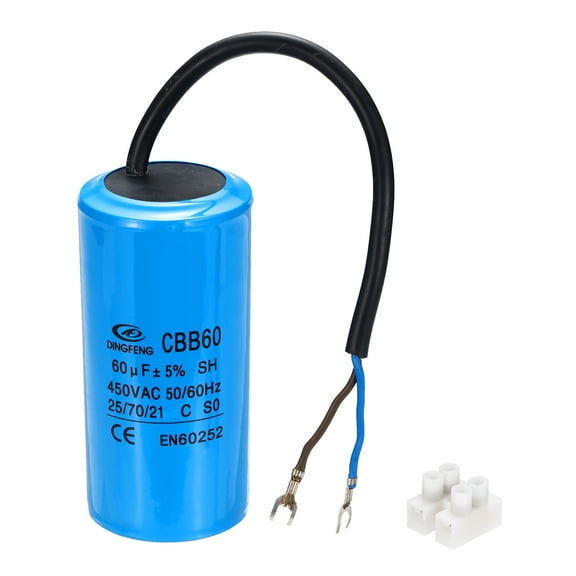 CBB60 60uF Running Capacitors, AC 450V 2 Wires 50/60Hz Cylinder 102x50mm