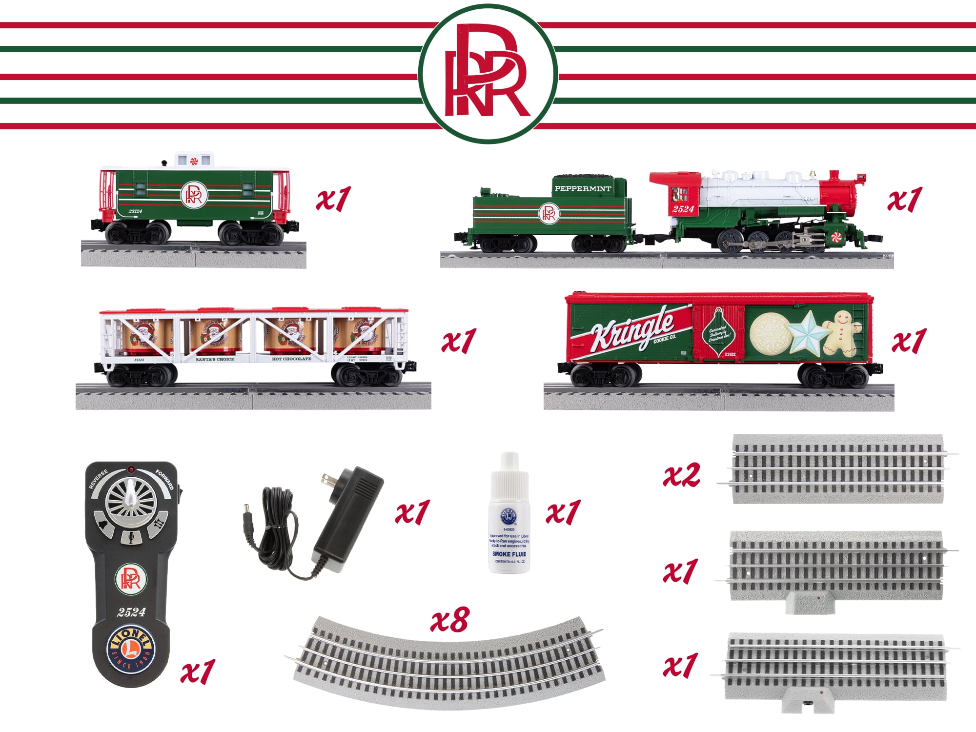 Lionel Peppermint Railroad Christmas Train Set with Bluetooth 5.0 and Remote Control, Ages 14+, Plastic