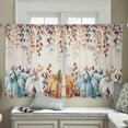 thumbnail image 4 of Orange Blue Pumpkin Fall Semi Sheer Curtains 54 Inch Length 2 Panels Set,Thanksgiving Eucalyptus Leaves Rustic Sheer Kitchen Curtain Voile Window Curtain for Living Room Bedroom Rod Pocket Drapes, 4 of 7