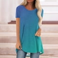 thumbnail image 2 of QLEICOM Womens Plus Size Tops Gradient Color Short Sleeve Summer T-Shirts Curved Hem Casual Fashion Shirts Blue B M, US Size:6, 2 of 3