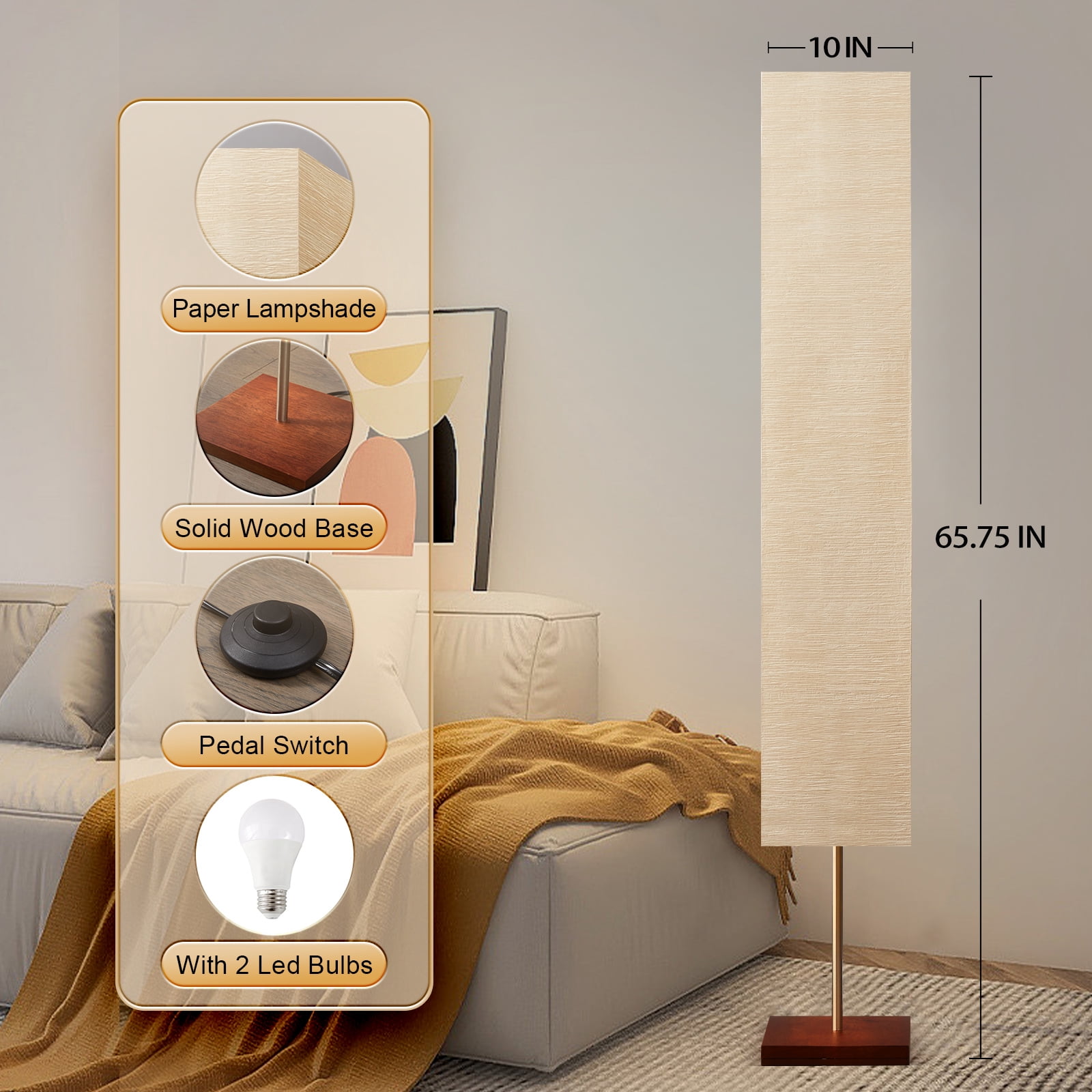 NATYSWAN Beige Floor Lamp, Led Floor Lamp Column Floor Lamp Standing Lamp Corner Floor Lamp Modern Floor Lamp for Bedroom, Office Living Room (Bulbs Included)