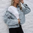 thumbnail image 1 of Vedolay Casual Tops for Women Women Oversized Denim Jacket Casual Long Sleeve Distressed Ripped Coat,Light Blue M, 1 of 5