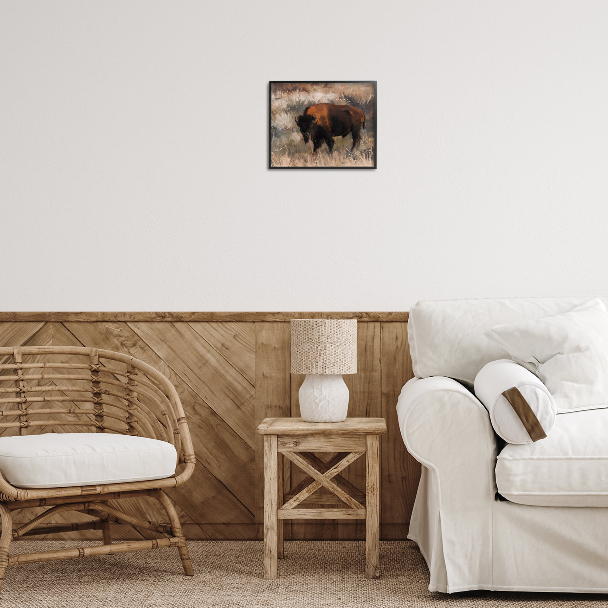 Stupell Industries Traditional Bison Range Animals & Insects Painting Black Framed Art Print Wall Art, 14 x 11